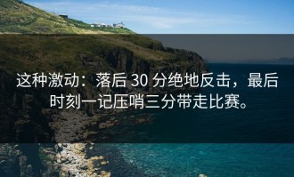 这种激动：落后 30 分绝地反击，最后时刻一记压哨三分带走比赛。