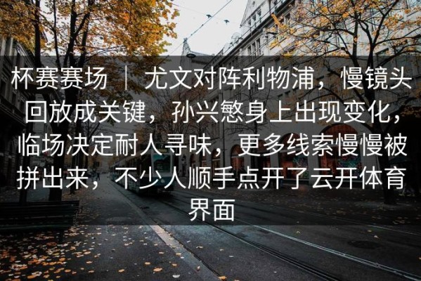 杯赛赛场 ｜ 尤文对阵利物浦，慢镜头回放成关键，孙兴慜身上出现变化，临场决定耐人寻味，更多线索慢慢被拼出来，不少人顺手点开了云开体育界面