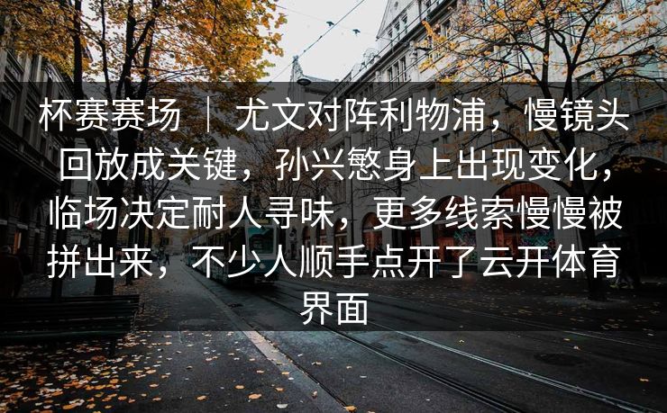杯赛赛场 ｜ 尤文对阵利物浦，慢镜头回放成关键，孙兴慜身上出现变化，临场决定耐人寻味，更多线索慢慢被拼出来，不少人顺手点开了云开体育界面